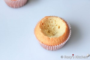 Strawberry Cupcakes - Cut a cone from the top of the cupcake