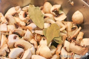 Marinated Mushrooms - Add bay leaves, peppercorns, salt and 100 ml water