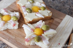 Quail Eggs & Bacon Toast  - Crack each egg and place one on each slice of bread