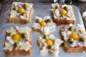 Quail Eggs & Bacon Toast  - Place in a pan and bake for 5-7 minutes