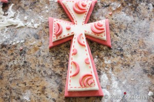 First Communion Book Cake - White and pink fondant cross decoration