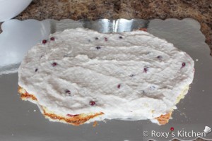 Lamb Cake - Using a spatula, evenly cover the top of the first layer with half of the yogurt filling.
