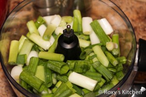 Lamb Haggis (Drob de Miel) - Mince the green onions in a food processor.