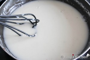 Cream of Mushroom Soup - Add remaining stock and milk and bring to a boil.