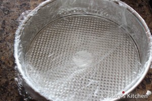 No-Bake Summer Cake - Vanilla Mousse with Strawberry Jelly - Line springform pan with foil