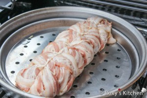 Turkey Breast Wrapped in Bacon - Tie the turkey with butcher’s twine to create a uniform roast and to secure the bacon.