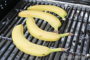Grilled Banana Sauce with Ice Cream  - Place the bananas on the grill (cut side down).