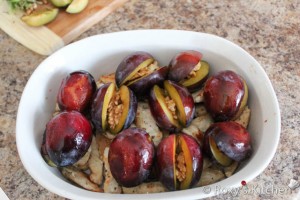 Chicken Breast with Plums - Arrange the chicken and plums in an ovenproof casserole dish, cover and place in the oven for 20 minutes.