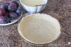 Plum Tart  - Line the bottom and sides of a 23-cm or 9-inch pie dish with pastry.  