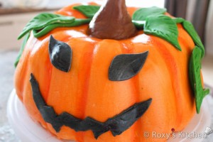 Pumpkin Cake - Use sugar syrup to attach them to the cake.