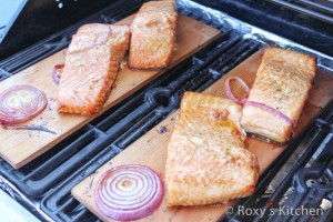 Cedar Plank-Grilled Salmon almost done!