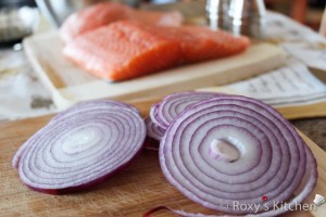 Cedar Plank-Grilled Salmon - Slice the onion
