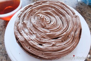 Topsy Turvy Chocolate Cake - Add chocolate ganache filling