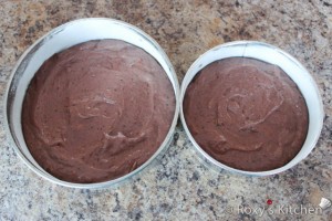 Topsy Turvy Chocolate Cake - Pour batter into your two springform pans and bake for about 30 minutes.