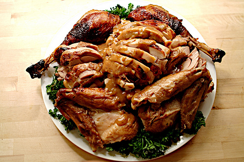 Brine-Roasted Turkey with Gravy, Cranberry Jam and a Pear Salad