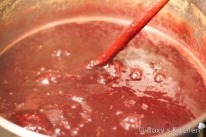 Plum Jam -  Bring the mixture to a boil and reduce heat to medium-low. Let the jam simmer, stirring constantly to prevent sticking. 