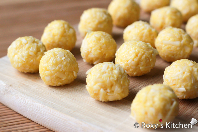 Mini Cheese Balls - Mix well until mixture holds together and shape into small balls.