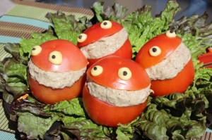 Funny Tomato (Frog) Stuffed With Eggplant Salad