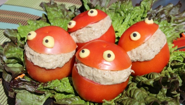 Funny Tomato (Frog) Stuffed With Eggplant Salad