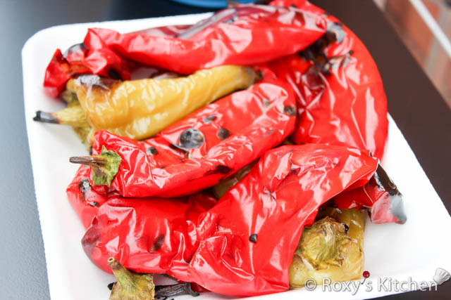 Roasted Peppers Salad - Remove the peppers from the grill when they are all charred black and the flesh is soft but not too mushy.
