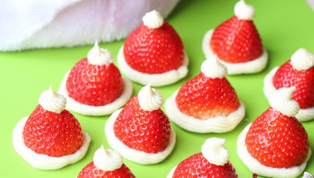 Santa Hats with Strawberries & Cream Cheese