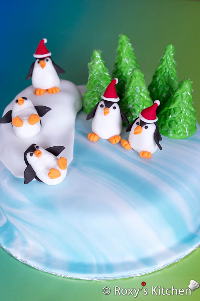 Winter Holidays Cake with Penguins