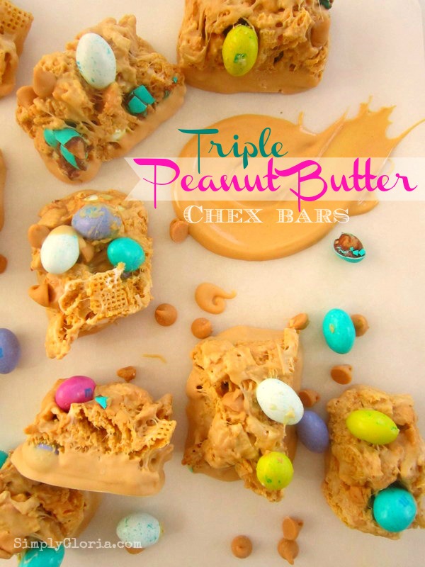 30 of the Best Easter Recipes & DIY Ideas - Roxy's Kitchen - Triple Peanut Butter Chex Bars