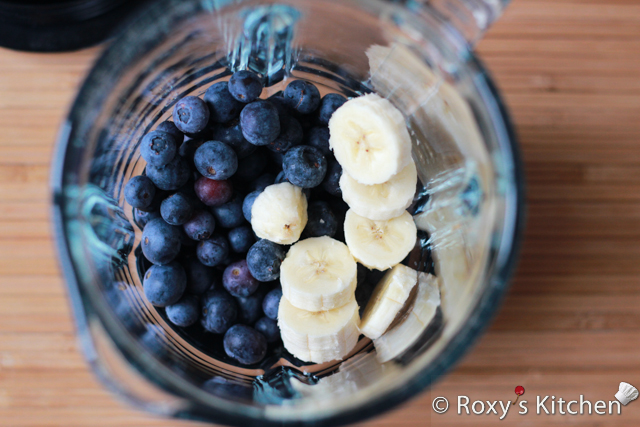 Banana Blueberry Parfait - Add frozen blueberries and half banana in a blender.