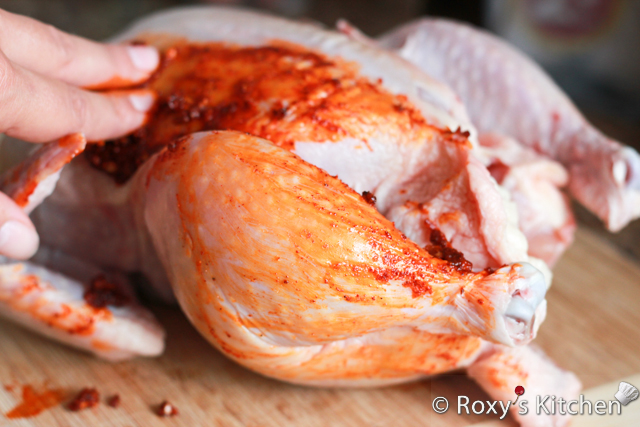 5-Ingredient Slow Cooker Whole Chicken with Veggies - Make paprika-garlic rub