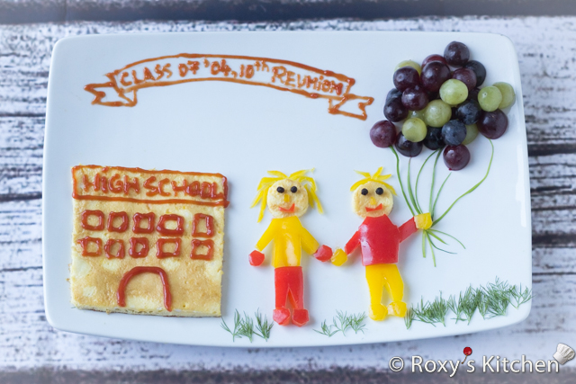 Wordless Wednesdays - 10-Year High School Reunion | Roxy's Kitchen #foodart #highschool #kids #omelette #grapes #peppers