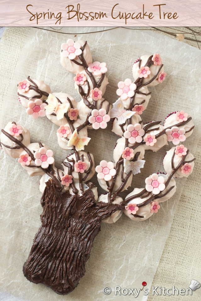 Spring Blossom Tree Made Out of Cupcakes | Roxy's Kitchen #cupcakes #Spring #fondant #dessert #flowers #butterflies #fondant #tree #branches