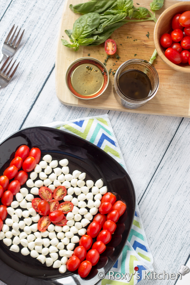 Caprese Salad for Canada Day | Roxy's Kitchen #healthysalad #CanadaDay #red #white #flag
