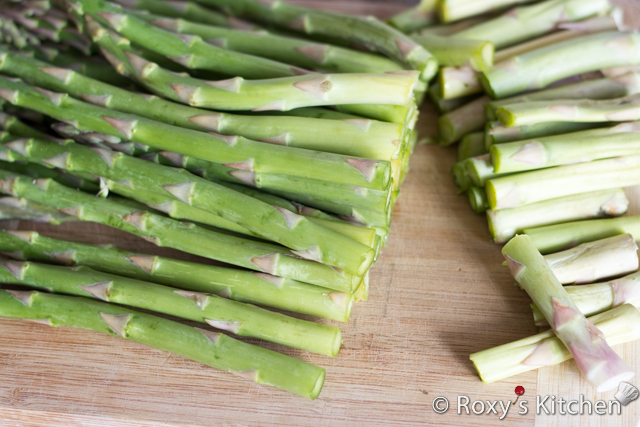 Roasted Asparagus - Rinse the asparagus and cut off about an inch (2.5 cm) at the bottom of the stalks. 