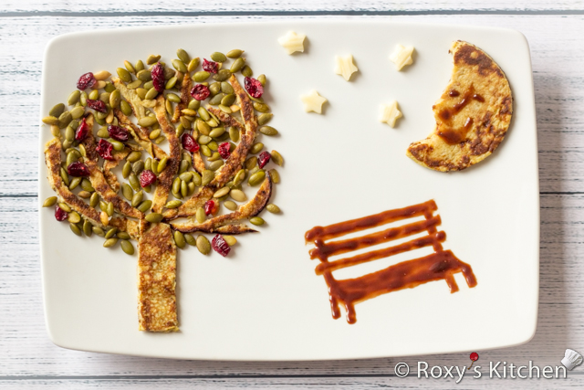 Wordless Wednesdays - Tree & Bench Made out of Food | Roxy's Kitchen #mylifestory #foodart #pancakes #seeds #chocolate #cranberries