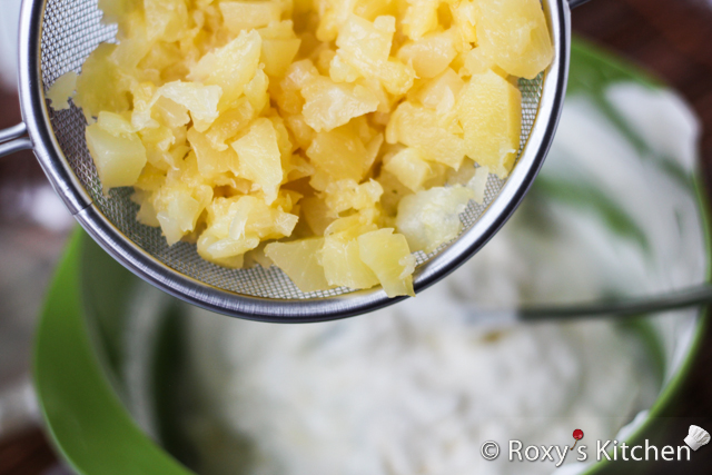5-Ingredient No-Bake Pineapple Cheesecakes in a Cup -  Stir in half of the pineapple chunks. 