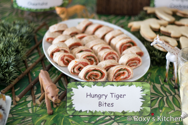 Safari / Jungle Themed First Birthday Party Part II – Appetizers, Finger Foods & Snack Ideas - Hungry Tiger Bites / Tortilla Roll-Ups