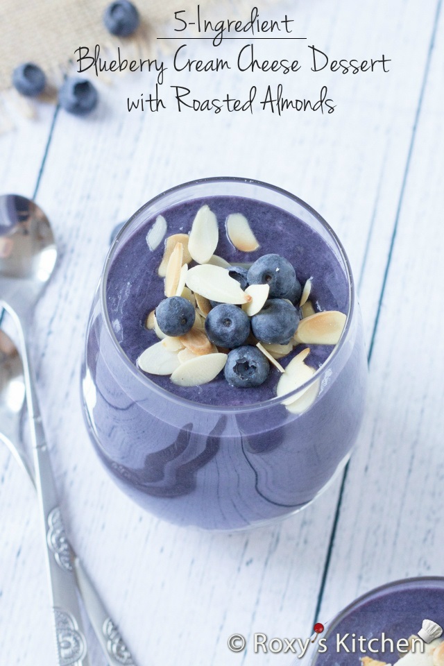 Blueberry Cream Cheese Dessert with Crunchy Roasted Almonds – Easy 5-ingredient recipe that is always a hit in our house! 