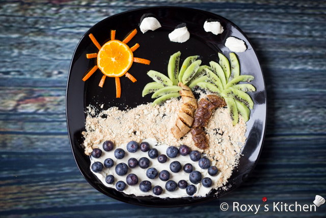 Our Spain Vacation is Coming to an End! Palm trees, sand, water, sun made out of food... #creativefood #foodart