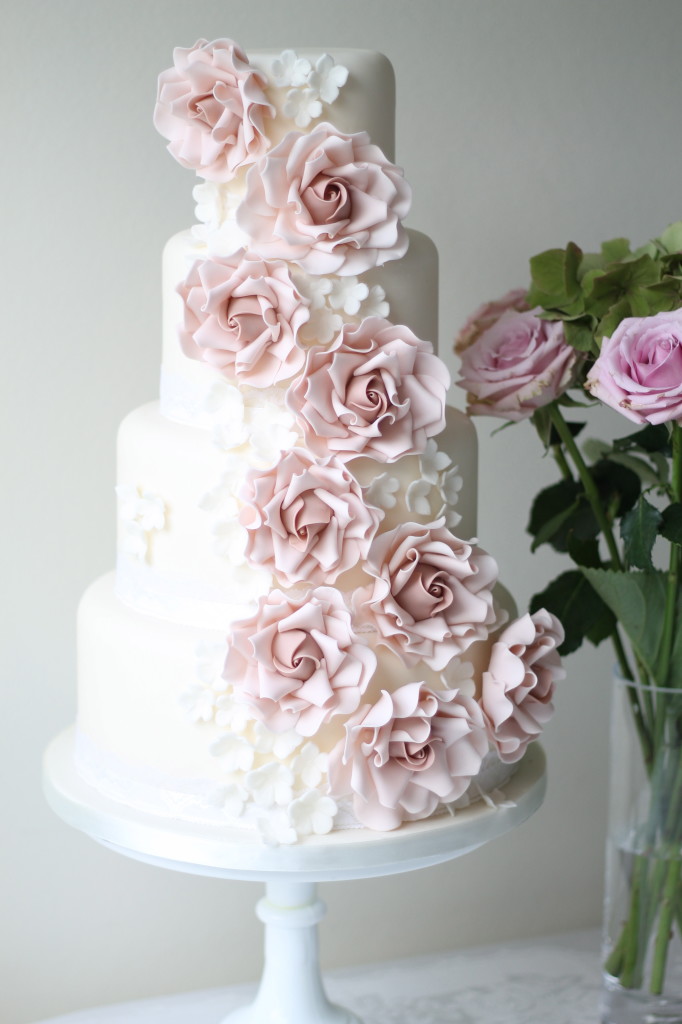 Cascading Roses Four-Layer Wedding Cake - Check out 14 Fabulous Wedding Cakes with Modern Flair!