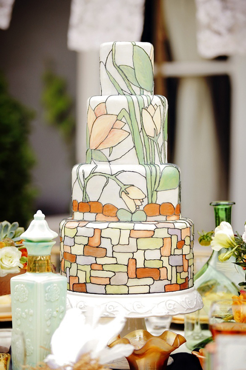 Painted Stained Glass Wedding Cake - Check out 14 Fabulous Wedding Cakes with Modern Flair!
