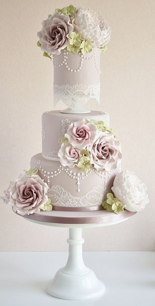 Lace and Pearls Pink Wedding Cake - Check out 14 Fabulous Wedding Cakes with Modern Flair!
