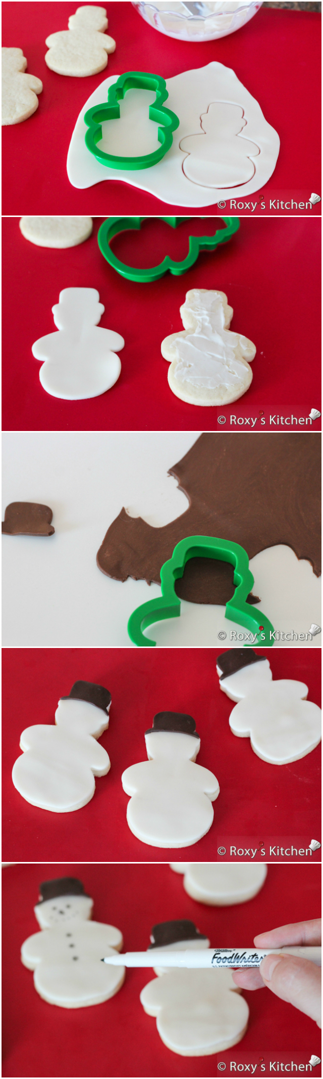 Christmas Sugar Cookies Covered with Modeling Chocolate - HO HO HO, snowmen, reindeer, Christmas trees, stockings & presents | Roxy's Kitchen