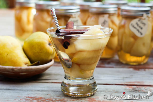 Canned pears in a cup