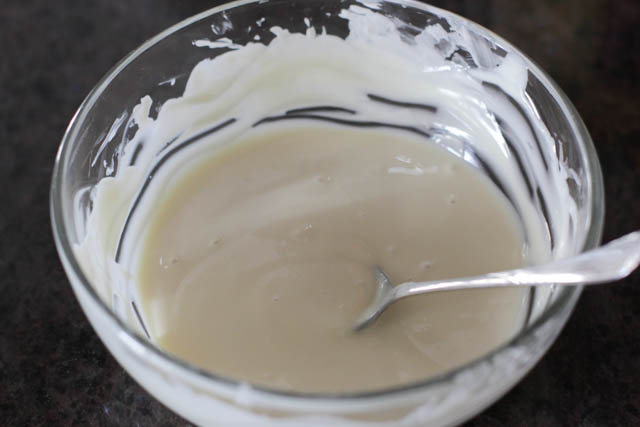 Melt the white chocolate until it reaches 42° C (107° F). You can use the microwave to melt it 5-10 seconds at a time, stirring it each time. 