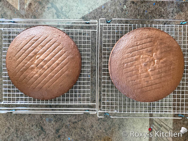 Use the ingredient quantities listed in this recipe and follow the step-by-step instructions here to make two chocolate cakes.