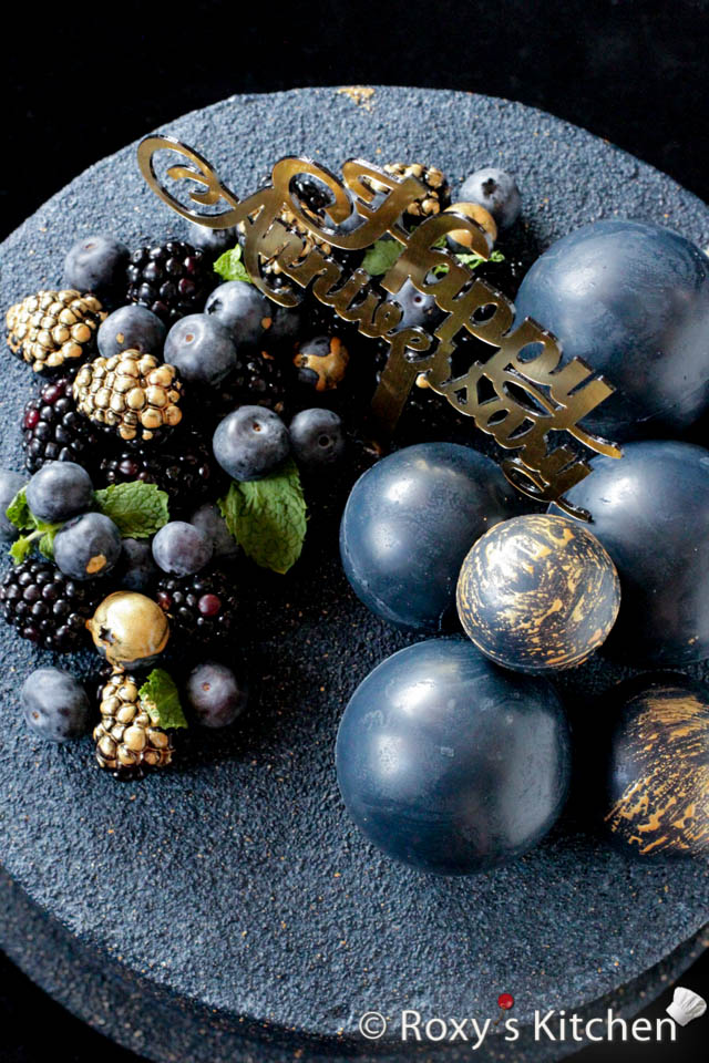 Wedding Anniversary Cake - Decorate the cake with fresh blackberries, blueberries and chocolate balls.