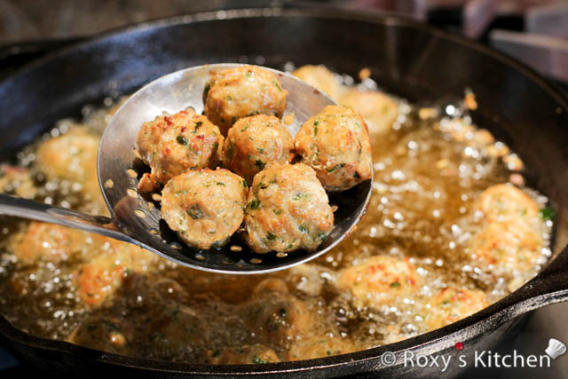 Remove the meatballs from the oil and drain them on paper towels. 