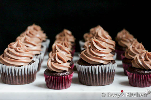 Perfectly Moist Chocolate Cupcakes frosted with the 1-Minute Frosting (Nutella & Mascarpone) 