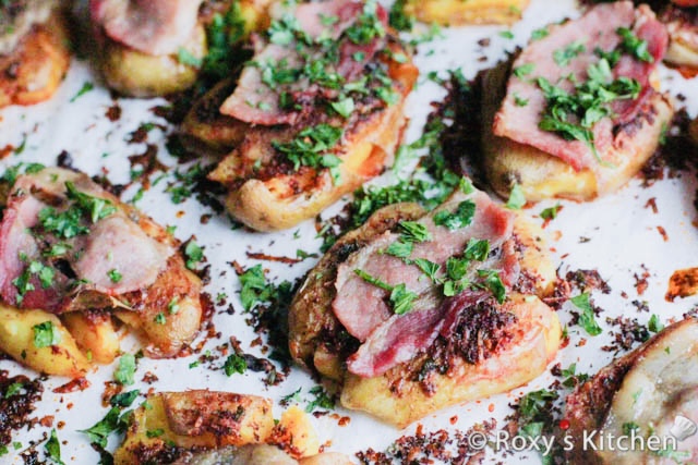 Smashed Baked Potatoes with Bacon 