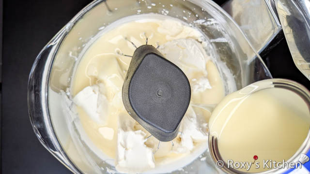 Add the mascarpone cheese and condensed milk and mix on medium-high speed until smooth and creamy (~ for 1.5 minutes).